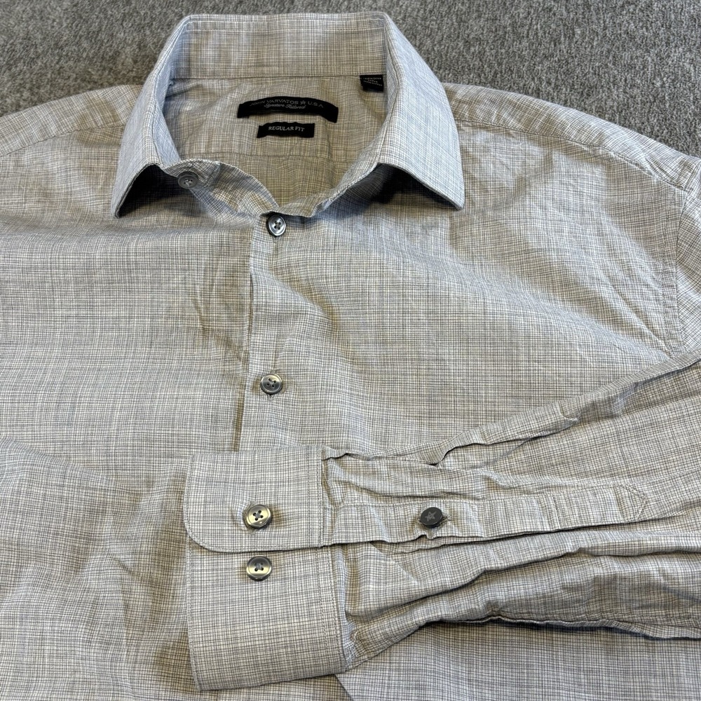John Varvatos USA Men's 16 32/33 Regular Fit Gray Check Button Down Dress Shirt‎